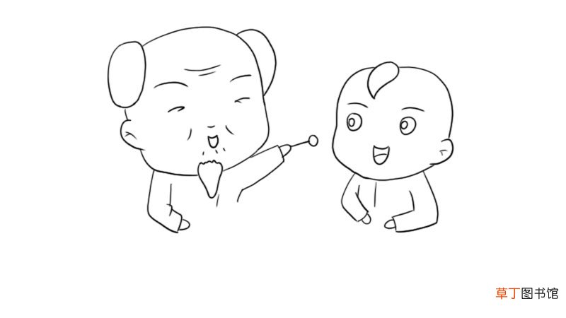 元宵节老人与小孩简笔画