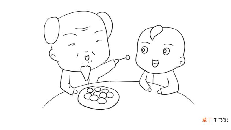 元宵节老人与小孩简笔画