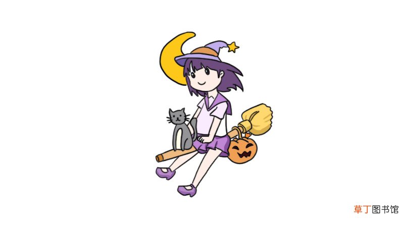 小巫女飞扫把简笔画
