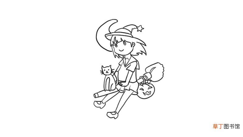 小巫女飞扫把简笔画