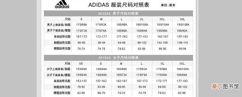 adidas衣服尺码对照表