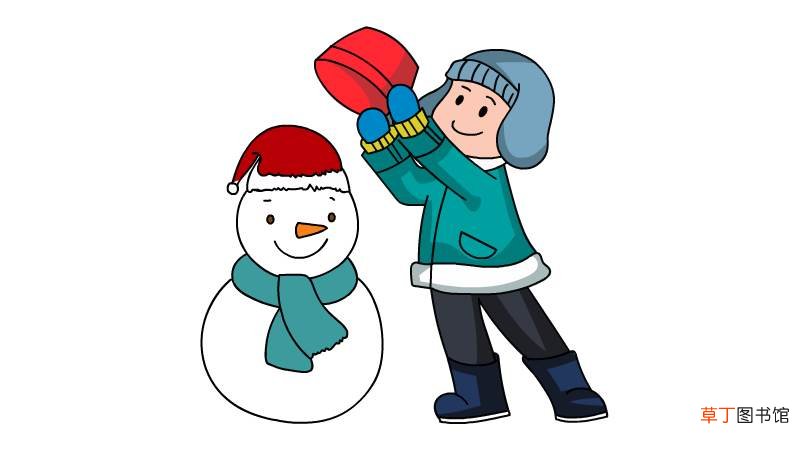 小孩堆雪人简笔画