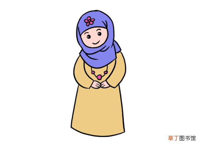回族服饰简笔画小女孩