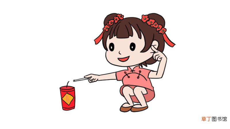 新春放鞭炮的小孩简笔画