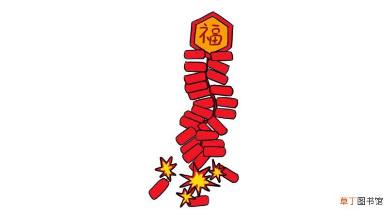 新春红色鞭炮简笔画