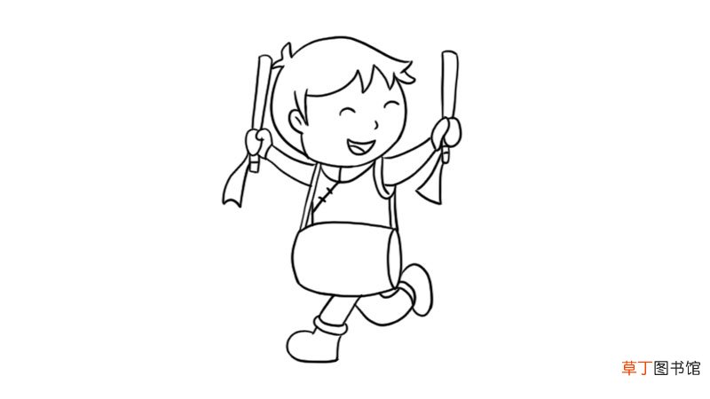 新春敲鼓的小孩简笔画