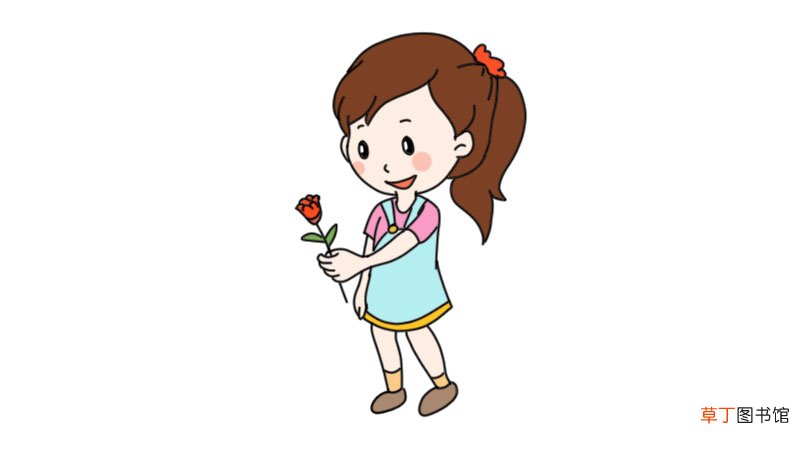 送花的小女孩简笔画