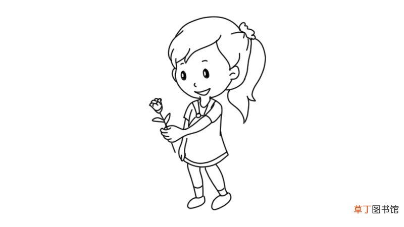 送花的小女孩简笔画