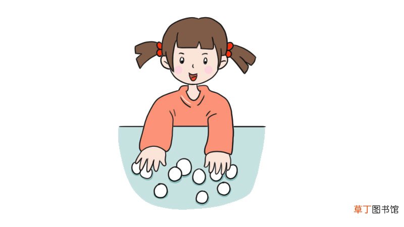 元宵节 做汤圆的小女孩简笔画