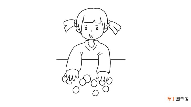 元宵节 做汤圆的小女孩简笔画