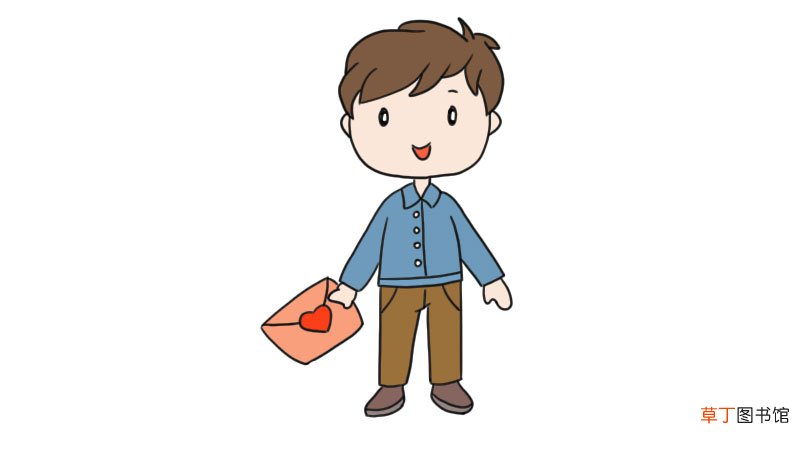拿信封的小男孩简笔画