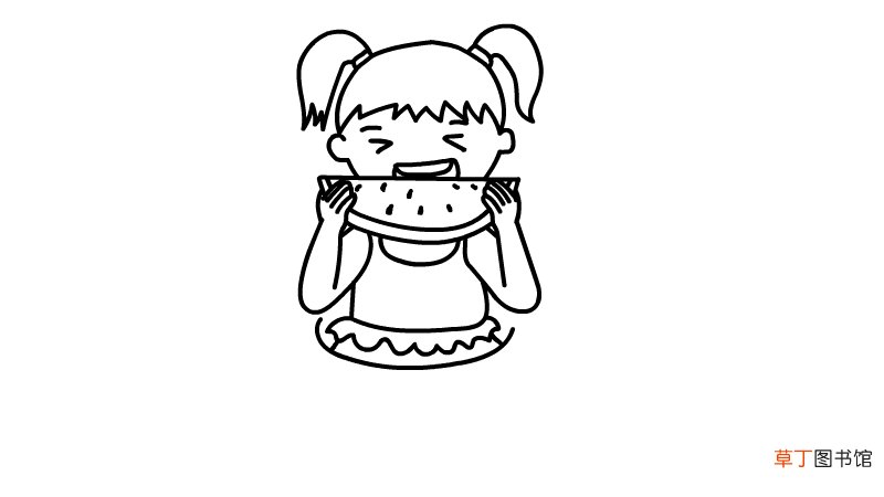 吃西瓜的女孩简笔画怎么画吃西瓜的女孩简笔画步骤