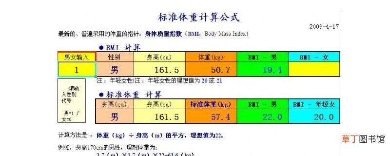体重身高标准计算公式