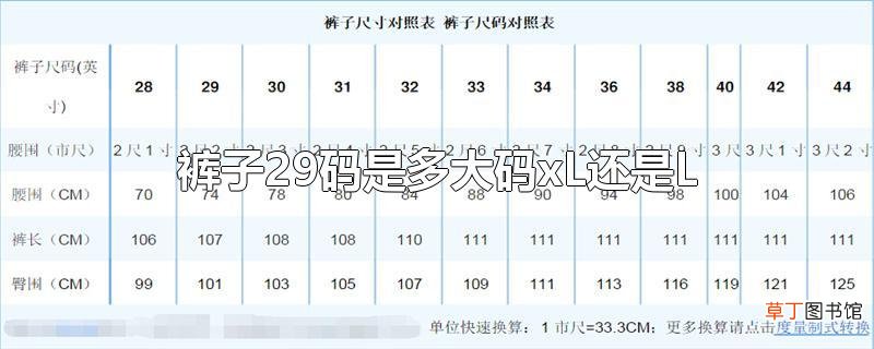 裤子29码是多大码xL还是L