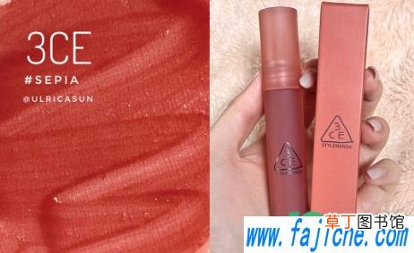 3ce雾面唇釉sepia上嘴试色 3ce新品水感雾面唇釉sepia什么颜色
