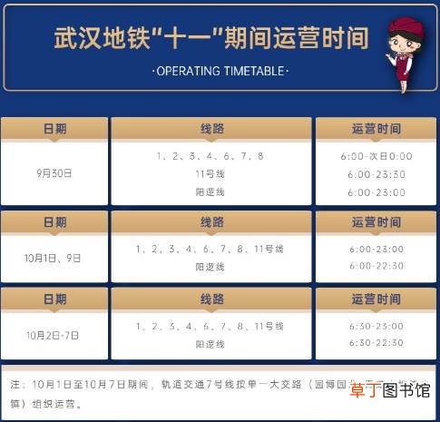 武汉地铁国庆最早什么时候开2021 武汉地铁国庆节最晚几点收班2021