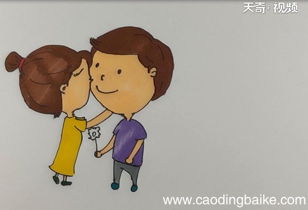 手绘情侣小人简笔画