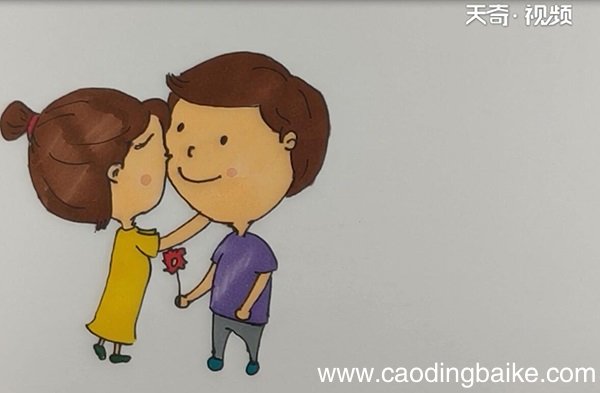 手绘情侣小人简笔画