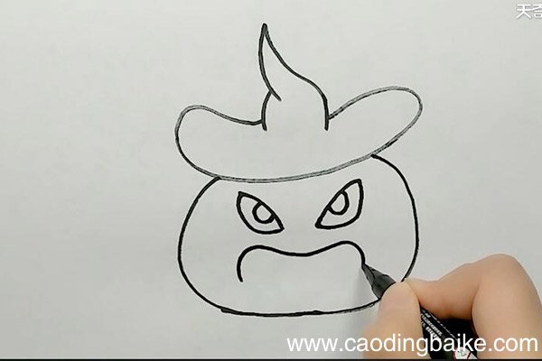 戴帽子的邪恶南瓜简笔画 戴帽子的邪恶南瓜怎么画