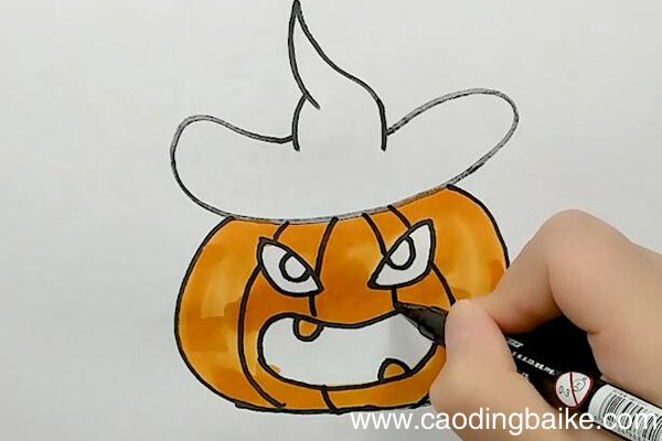 戴帽子的邪恶南瓜简笔画 戴帽子的邪恶南瓜怎么画