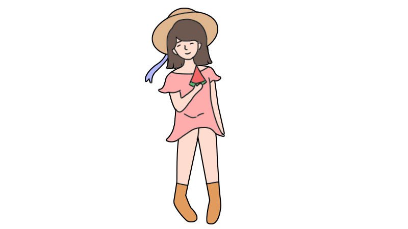 女孩吃瓜简笔画怎么画女孩吃瓜简笔画画法