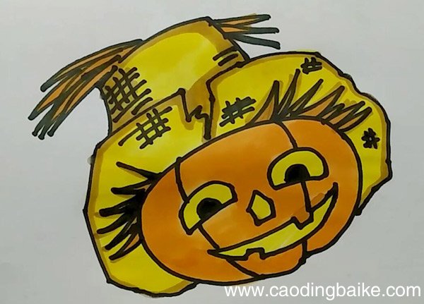 戴草帽的南瓜简笔画 戴草帽的南瓜怎么画