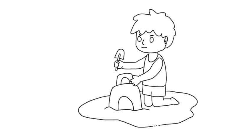 玩沙小男孩简笔画步骤玩沙小男孩简笔画教程