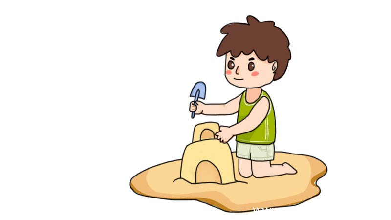 玩沙小男孩简笔画步骤玩沙小男孩简笔画教程