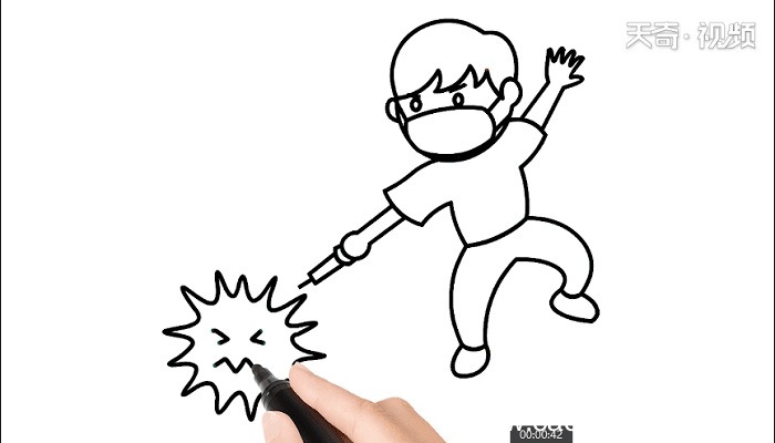 打倒病毒简笔画 打倒病毒儿童画