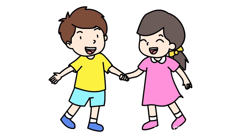 两个小朋友手牵手简笔画步骤两个小朋友手牵手简笔画教程