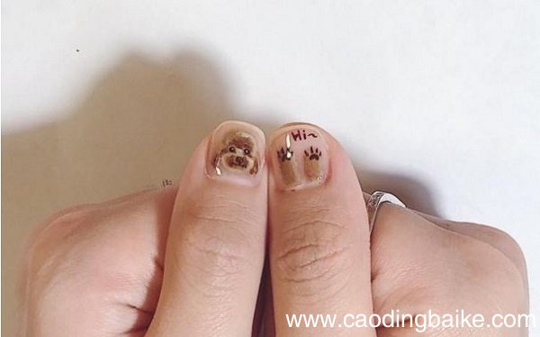 泰迪狗美甲的简单画法 泰迪狗美甲彩绘