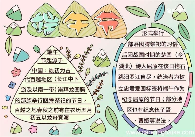 端午节小报模板涂色 端午节小报