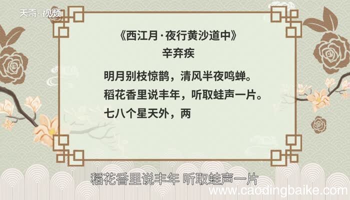 西江月夜行黄沙道中赏析西江月夜行黄沙道中古诗诗意